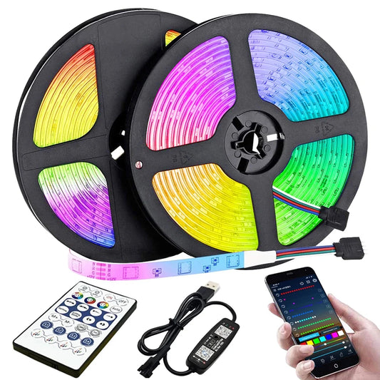 Transform Your Space with 10M/20M RGB LED Strip Lights - Vibrant 5050/RGBIC Colors with Bluetooth Control for Ultimate Ambiance