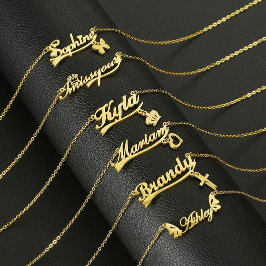 Stainless Steel Customized Various Sign Name Necklace Custom Butterfly Heart Nameplate For Women & Girls